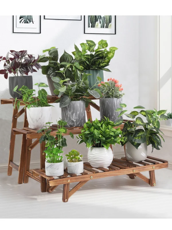 3-Tier Freestanding Ladder Shelf | Wooden Plant Stand for Indoor & Outdoor Planter Display - Image 7