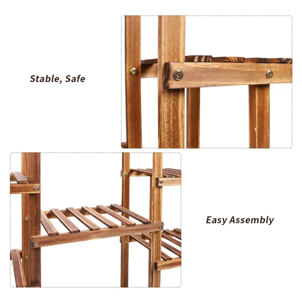 9-Tier Multi-Tiered Plant Stand | Carbonized Wood Flower Rack for Indoor Planter Display - Image 6