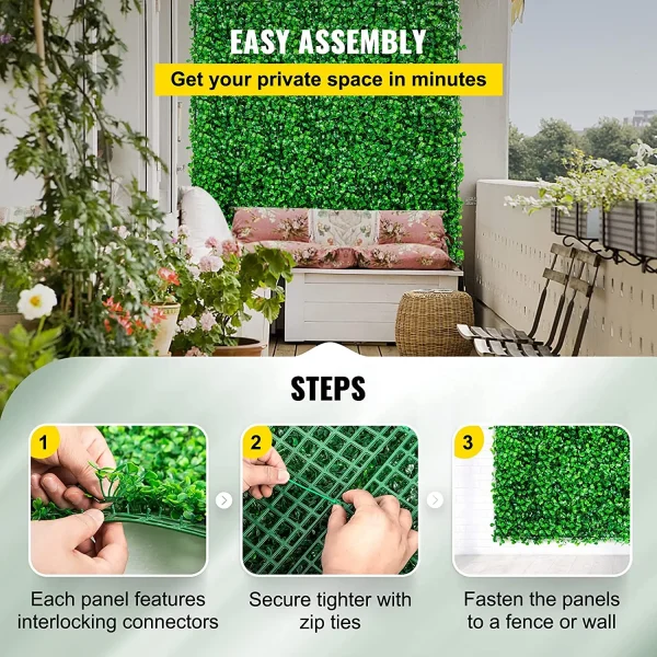 VEVOR Artificial Boxwood Hedge Wall | Decorative Privacy Screen & Backdrop for Home & Garden - Image 6