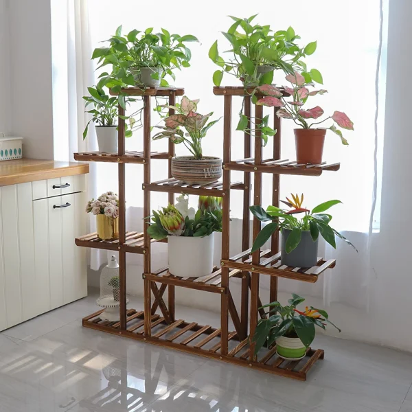 UNHO Multi-Tier Plant Stand | 46in Wooden Flower Rack with 16 Potted Display Shelves for Indoor & Outdoor Use - Image 6