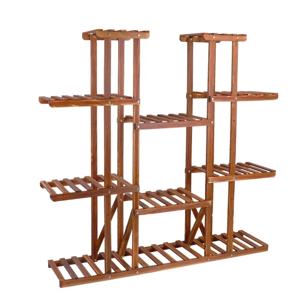 UNHO Multi-Tier Plant Stand | 46in Wooden Flower Rack with 16 Potted Display Shelves for Indoor & Outdoor Use - Image 2