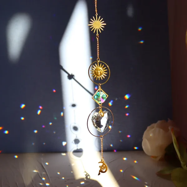 Moon and Star Crystal Wind Chime | Handmade Prism Sun Catcher for Garden, Window & Home Decor - Image 3