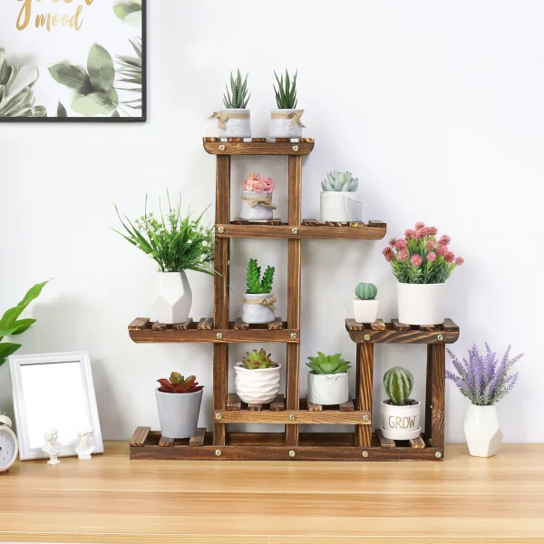 Multi-Tiered Plant Stand | 6-Tier Pine Wood Flower Rack for Indoor & Outdoor Planter Display - Image 7