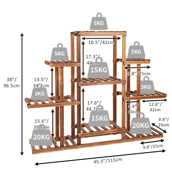 9-Tier Multi-Tiered Plant Stand | Carbonized Wood Flower Rack for Indoor Planter Display - Image 5