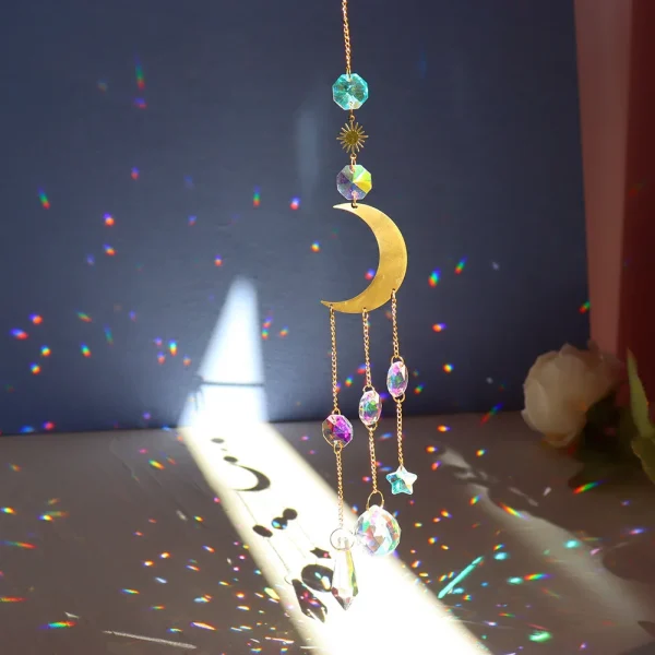 Moon and Star Crystal Wind Chime | Handmade Prism Sun Catcher for Garden, Window & Home Decor - Image 8