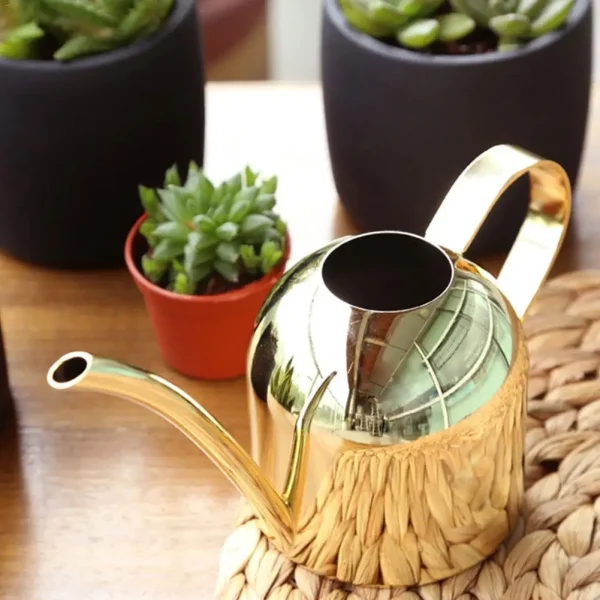 500ML/1000ML Stainless Steel Watering Can | Long Spout Golden Watering Kettle for Green Plants & Gardening - Image 6