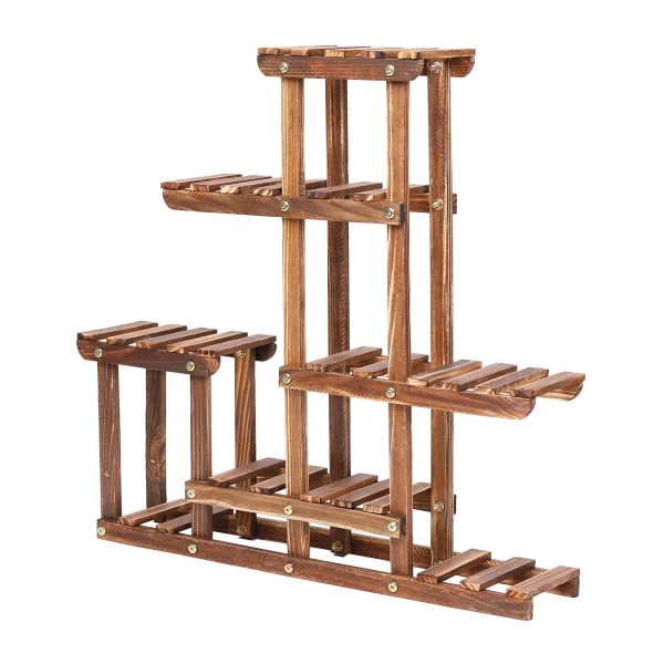 Multi-Tiered Plant Stand | 6-Tier Pine Wood Flower Rack for Indoor & Outdoor Planter Display - Image 5