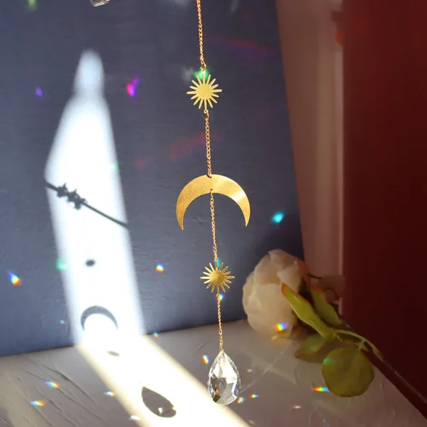 Moon and Star Crystal Wind Chime | Handmade Prism Sun Catcher for Garden, Window & Home Decor - Image 16