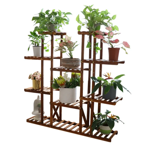 UNHO Multi-Tier Plant Stand | 46in Wooden Flower Rack with 16 Potted Display Shelves for Indoor & Outdoor Use - Image 5