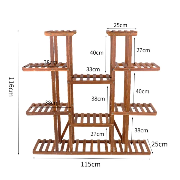 UNHO Multi-Tier Plant Stand | 46in Wooden Flower Rack with 16 Potted Display Shelves for Indoor & Outdoor Use - Image 3