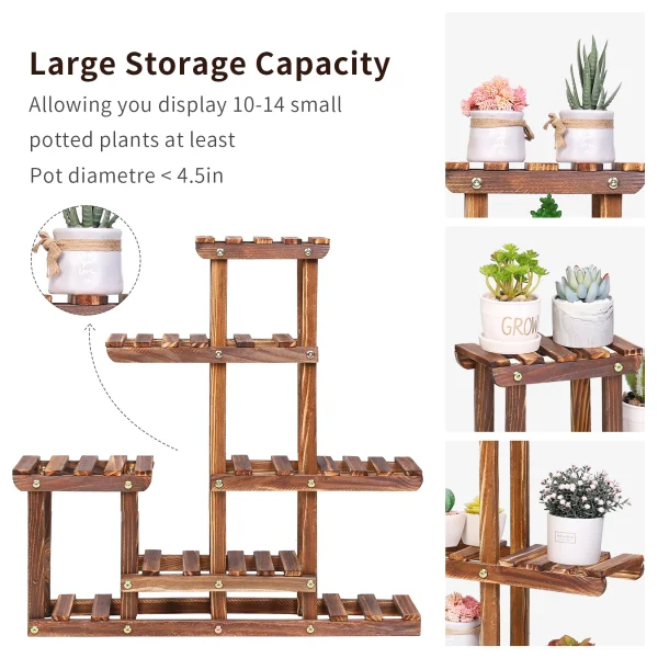 Multi-Tiered Plant Stand | 6-Tier Pine Wood Flower Rack for Indoor & Outdoor Planter Display - Image 6