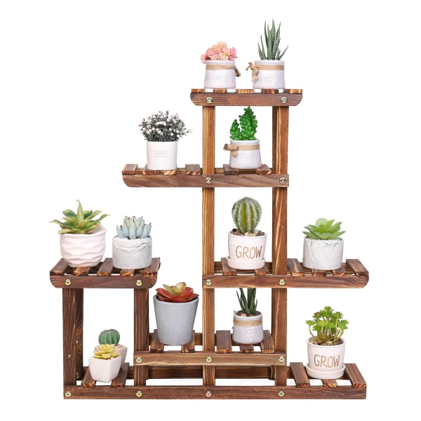 Multi-Tiered Plant Stand | 6-Tier Pine Wood Flower Rack for Indoor & Outdoor Planter Display - Image 3