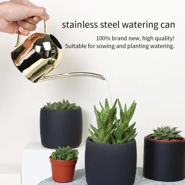 500ML/1000ML Stainless Steel Watering Can | Long Spout Golden Watering Kettle for Green Plants & Gardening - Image 4