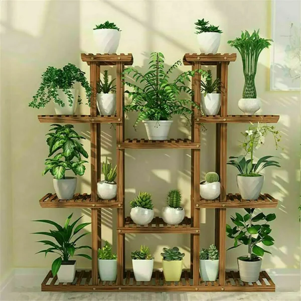 UNHO Multi-Tier Plant Stand | 46in Wooden Flower Rack with 16 Potted Display Shelves for Indoor & Outdoor Use - Image 7