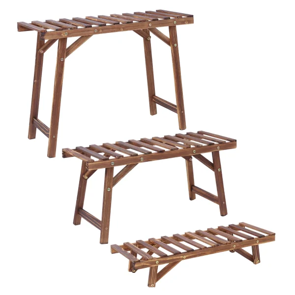 3-Tier Freestanding Ladder Shelf | Wooden Plant Stand for Indoor & Outdoor Planter Display - Image 5