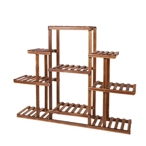 9-Tier Multi-Tiered Plant Stand | Carbonized Wood Flower Rack for Indoor Planter Display - Image 4