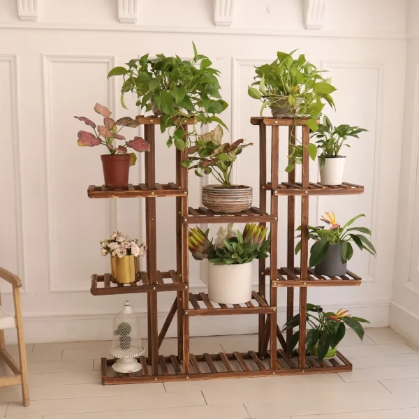 UNHO Multi-Tier Plant Stand | 46in Wooden Flower Rack with 16 Potted Display Shelves for Indoor & Outdoor Use - Image 4