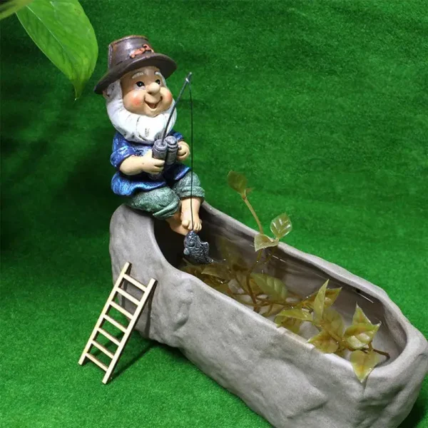 Cute Fishing Gnome Statue Flower Pot Decor Resin Figurine Dwarf Sculpture for Garden Ornament Outdoor Pond Lawn Yard Decorations - Image 5