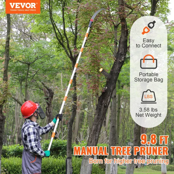 VEVOR Manual Pole Saw | 4.6-9.8ft Extendable Pruner for High Branches, Palms & Shrubs - Image 2