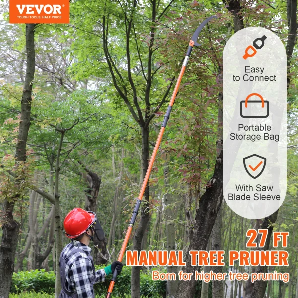 VEVOR Manual Pole Saw | 7.3-27 ft Extendable Tree Pruner for High Branches, Palms & Shrubs - Image 2