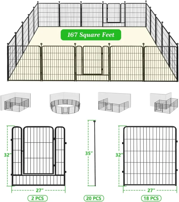 Garden Metal Fence | 46ft (L) × 32in (H) Heavy-Duty Iron Wire Animal Barrier with 20 Panels, No-Dig Temporary Fence for Landscape Edging & Privacy - Image 2