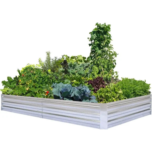 FOYUEE Galvanized Raised Garden Bed | 8x4x1ft Metal Planter for Vegetables, Flowers & Herbs - Image 2