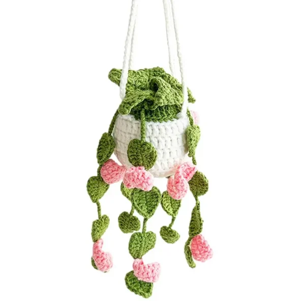 Crochet Plants Vine Hanging Basket | Handmade Artificial Flowers for Room, Home, Wall, or Car Decor - Image 8