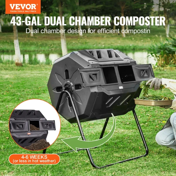 VEVOR Compost Bin 18.5/37/43-Gal Dual Chamber Composting Tumbler BPA Free Composter Bin Tumbler for Garden Kitchen Yard Outdoor - Image 2