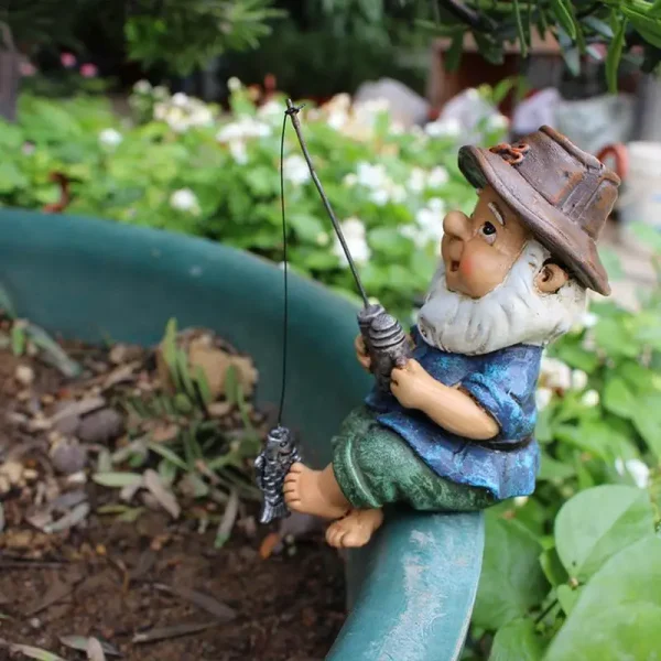 Cute Fishing Gnome Statue Flower Pot Decor Resin Figurine Dwarf Sculpture for Garden Ornament Outdoor Pond Lawn Yard Decorations - Image 4