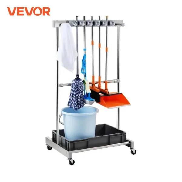 VEVOR Garden Tool Organizer Yard Tool Tower Rack 10 Slots with Hooks Wheels Rake Broom Storage for Garage Outdoor Organization