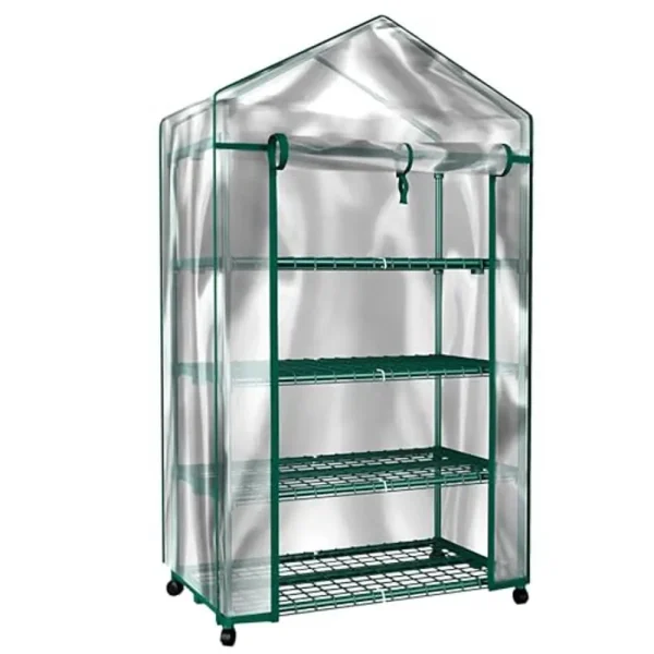 Portable Mini Greenhouse | 4-Tier Gardening Greenhouse with Locking Wheels & PVC Cover - Image 3