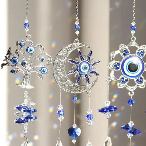 Evil Eye Sun Catcher | Flower-Shaped Crystal Rainbow Ornament for Window, Garden & Tree Decor - Image 3