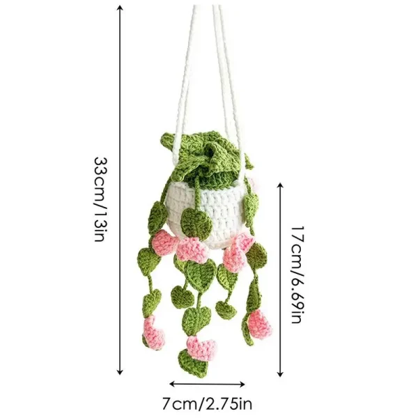 Crochet Plants Vine Hanging Basket | Handmade Artificial Flowers for Room, Home, Wall, or Car Decor - Image 5