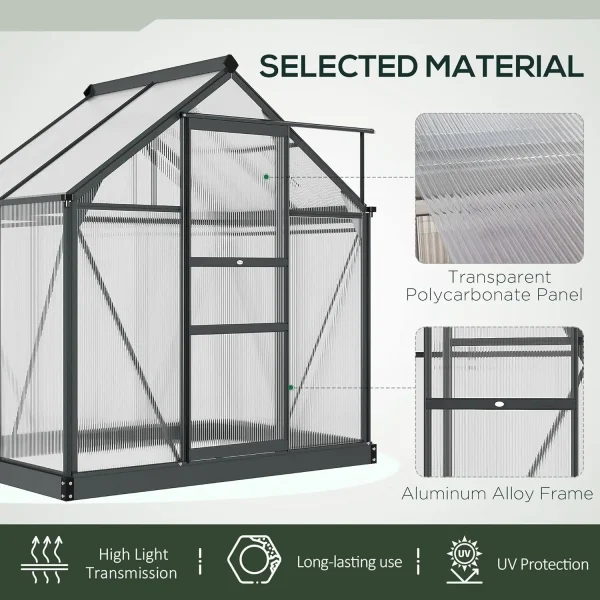 Polycarbonate Greenhouse 6' x 4' | Aluminum Walk-In Greenhouse with Rain Gutter & Roof Vent – Outdoor Gardening - Image 6