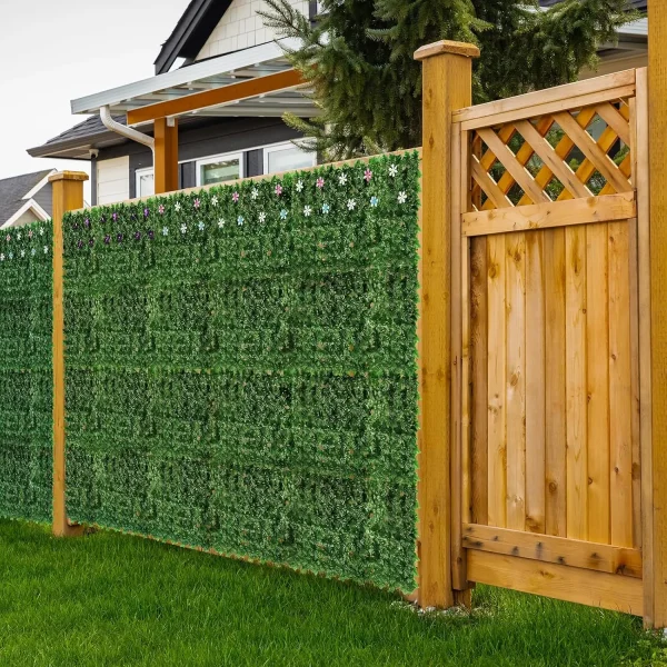 Artificial imitation ivy rattan leaf grass wall privacy fence screen with flower decoration - Image 5