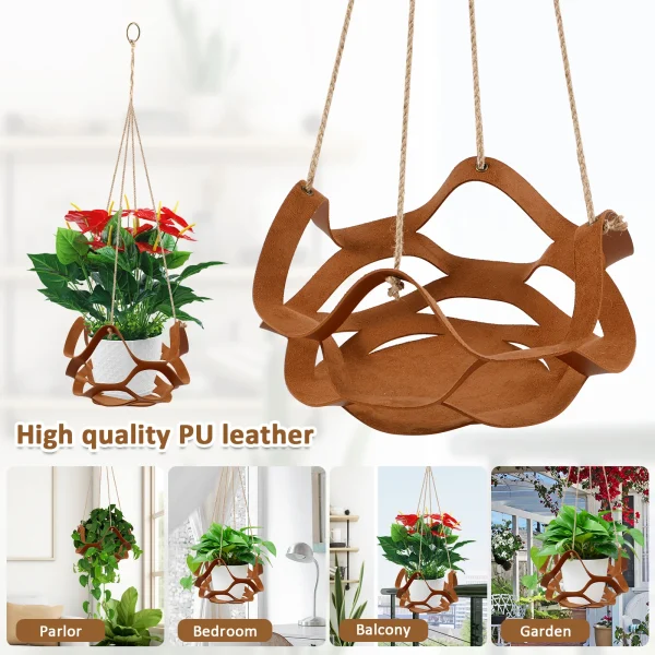 10PCS/2PCS Hanging Basket Plant Hangers | PU Leather Decorative Flower Pot Holders - Image 4