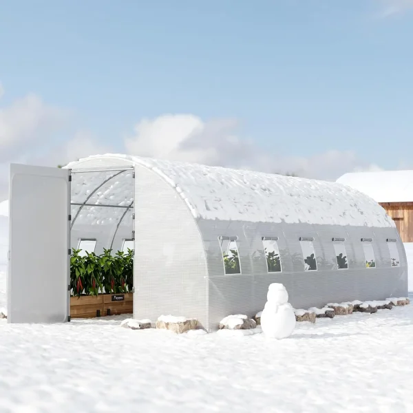 20x10x7 ft Heavy-Duty Walk-In Tunnel Greenhouse | Steel Frame Winter Greenhouse with Swing Doors for Outdoor Gardening - Image 7