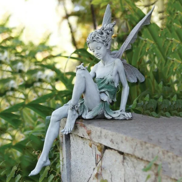 White Resin Fairy Statue Ledge Shelf Fountain Decorative Figurine Porch Angel Sculpture for Garden Courtyard Backyard Ornment