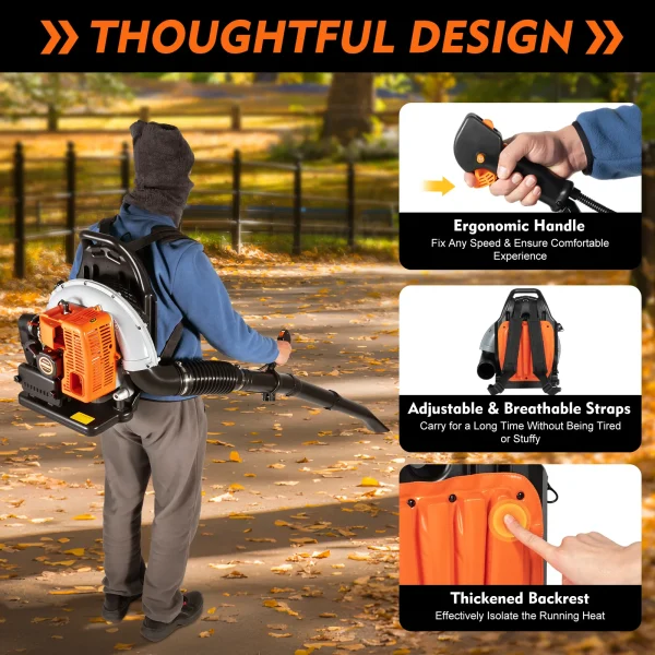 65CC 2-Stroke Petrol Backpack Leaf Blower | 2.7KW Air-Cooled Commercial Garden Yard Tool - Image 3