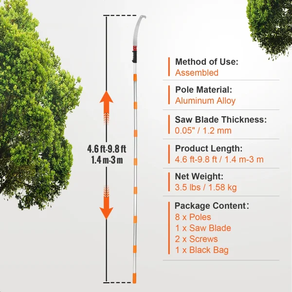 VEVOR Manual Pole Saw | 4.6-9.8ft Extendable Pruner for High Branches, Palms & Shrubs - Image 7