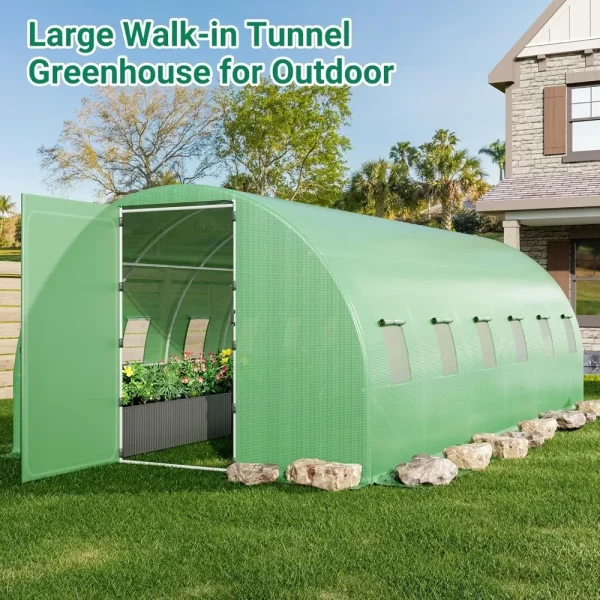 20x10x7 ft Heavy-Duty Walk-In Tunnel Greenhouse | Steel Frame Winter Greenhouse with Swing Doors for Outdoor Gardening - Image 6