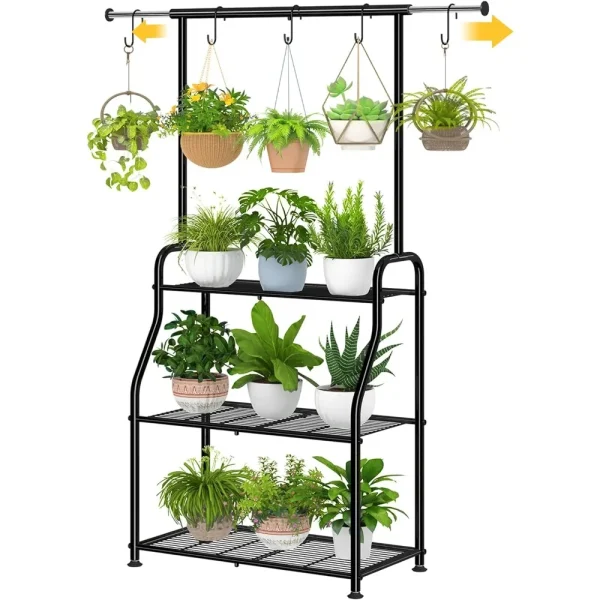 Plant Stand Indoor Outdoor, Heavy Duty Metal 3 Tiered Hanging Plant Shelf for Multiple Flower Planter Holder Tall Large Rack - Image 2