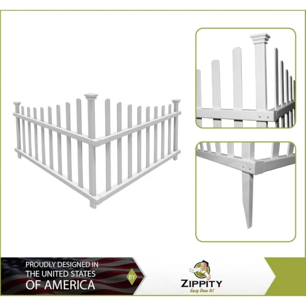 30in H x 40in W No-Dig Zippity Ashley Corner Vinyl Picket Fence | 2-Panel Decorative Garden Fence Border - Image 2