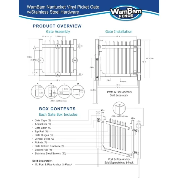 White Vinyl Picket Fence Gate | Durable Outdoor Yard Gate with Hardware Included for Fence Kits - Image 4