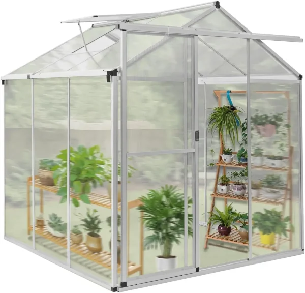 6 x 6 FT Greenhouse for Outdoors, Polycarbonate Garden Backyard Greenhouse with Adjustable Roof Vent, room - Image 3