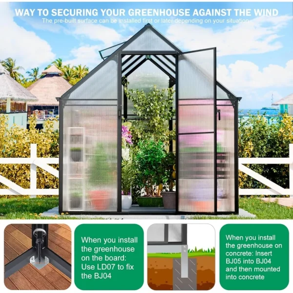 8.2x6.2 FT Aluminum Polycarbonate Greenhouse | Heavy-Duty Outdoor Greenhouse with Vent Window - Image 4