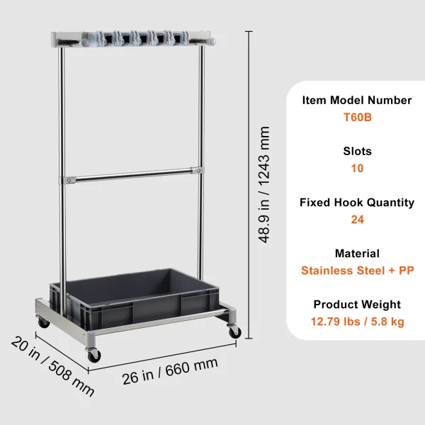 VEVOR Garden Tool Organizer Yard Tool Tower Rack 10 Slots with Hooks Wheels Rake Broom Storage for Garage Outdoor Organization - Image 7