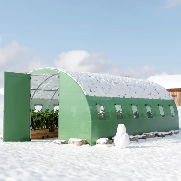 20x10x7 ft Heavy-Duty Walk-In Tunnel Greenhouse | Steel Frame Winter Greenhouse with Swing Doors for Outdoor Gardening - Image 8