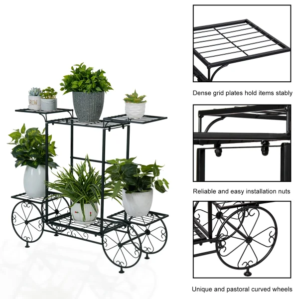 Large Metal Garden Cart Plant Stand | Parisian Style Flower Display Rack for Indoor & Outdoor Use - Image 5