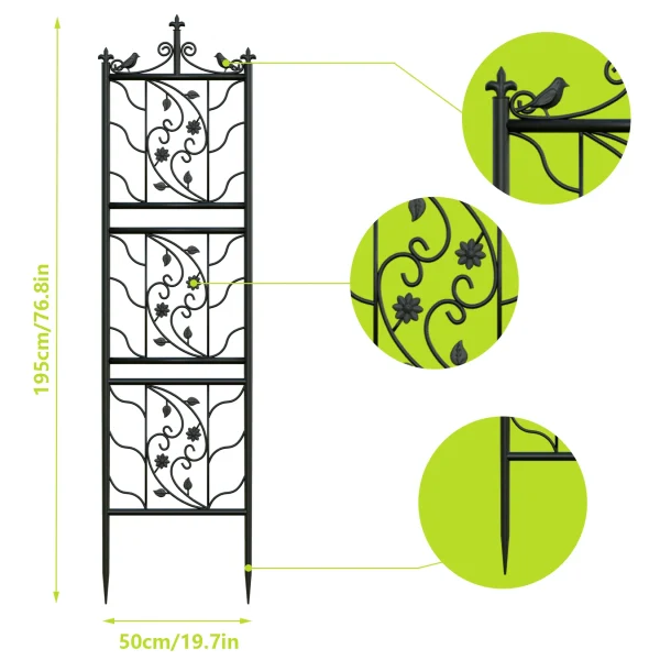 71-Inch Garden Trellis | Decorative Tall Metal Fence with Black Lattice Panel for Climbing Plants & Yard Corner Décor - Image 4